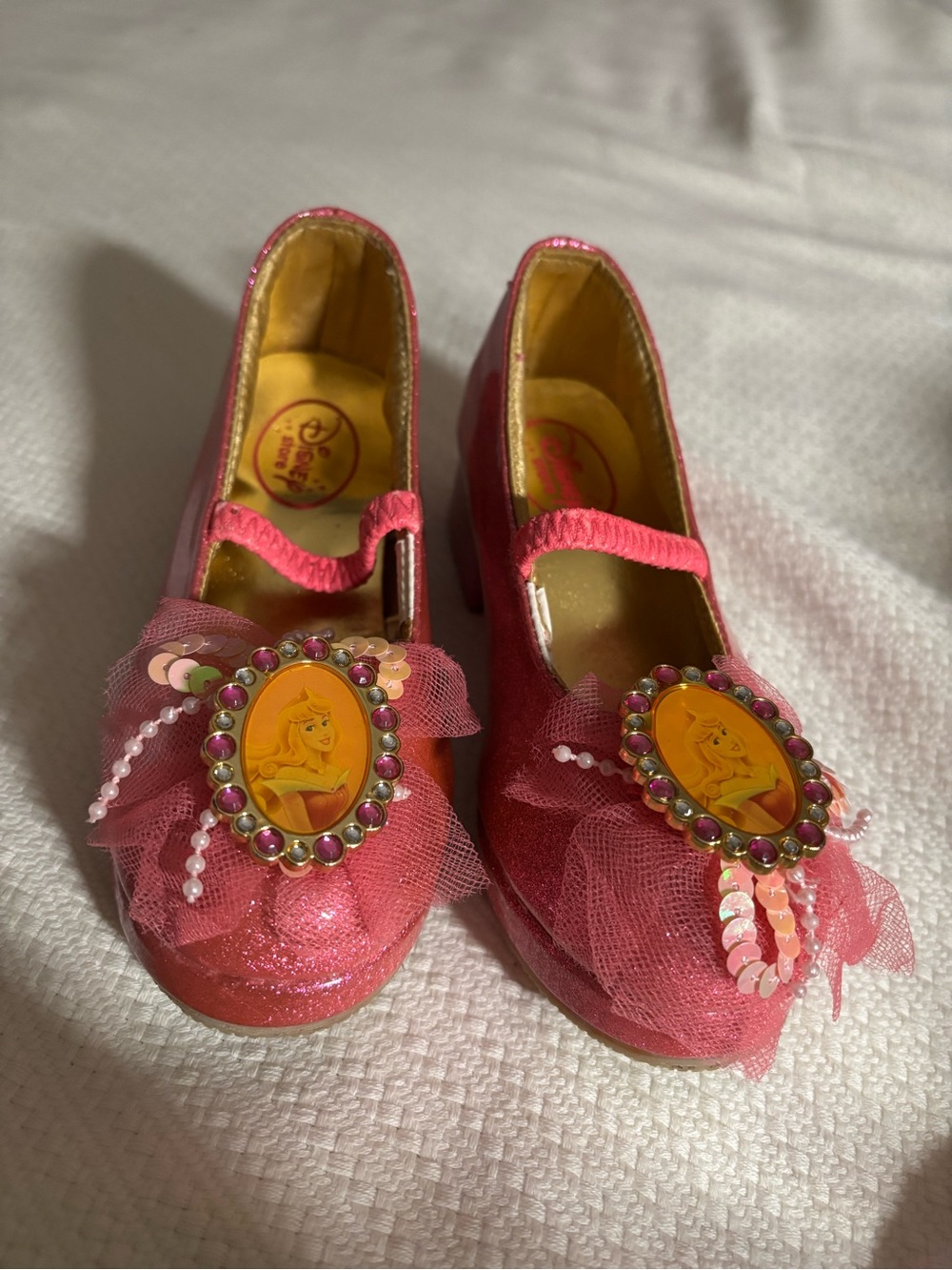 Disney Girls Pink Glitter Princess Mary Jane Shoes